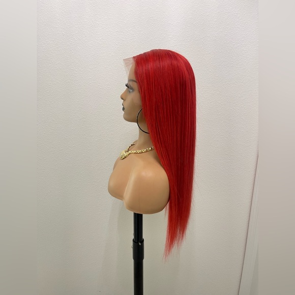 20” 13x6 Straight Human Hair Wig, Customized and Colored Red - Picture 5 of 12